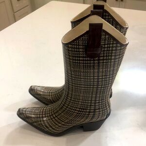 Corkys Nature Breeze Brown Plaid Western Cowboy Rubber Rain Boots women's size 8